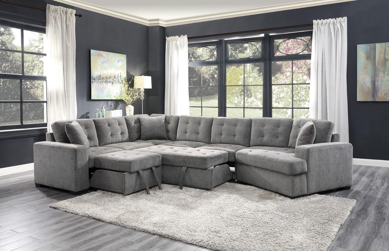 Logansport Left Side 2-Seater with Pull-out Ottoman and 1 Pillow in Gray 9401GRY-2L