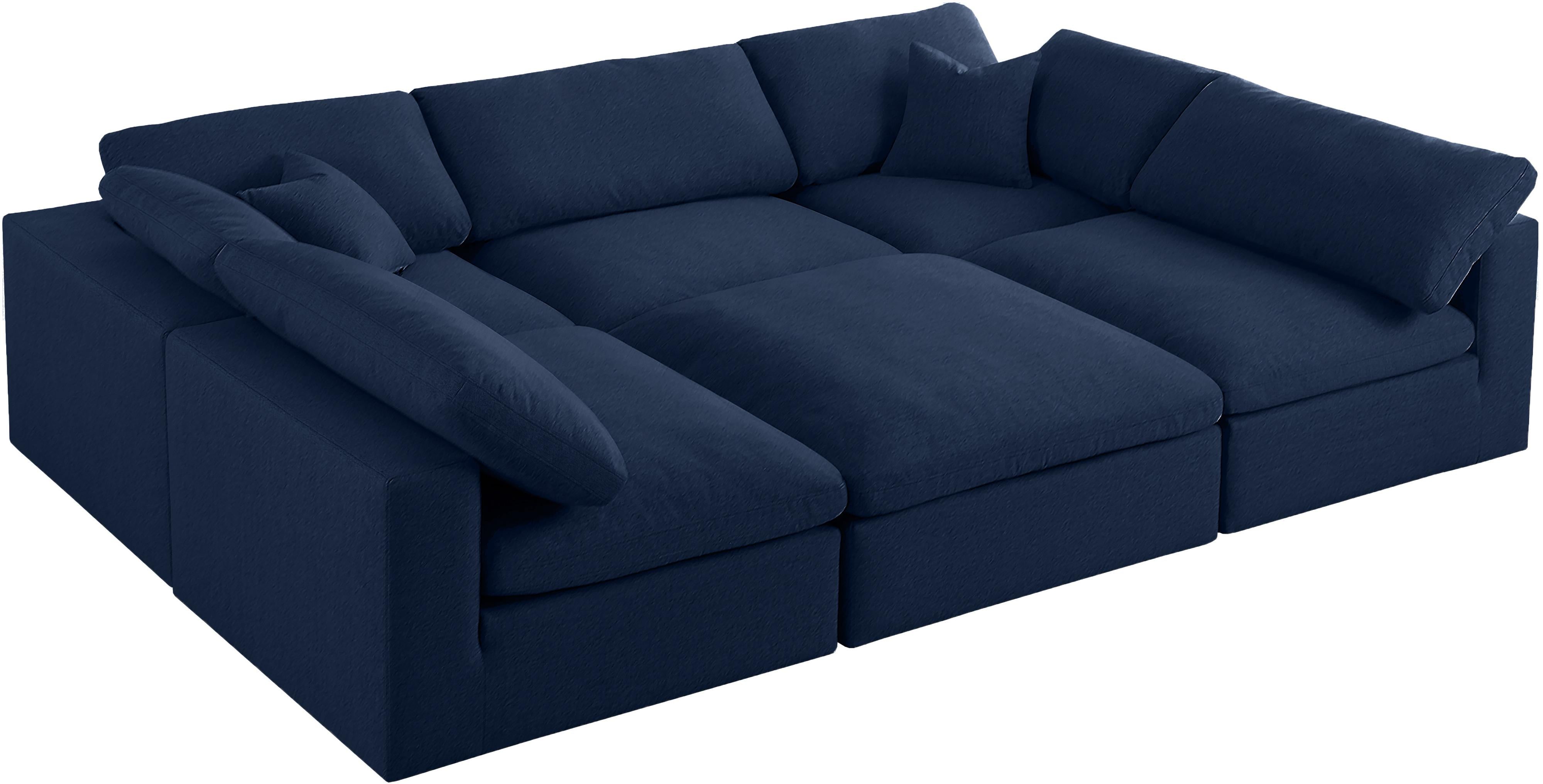 Serene Navy Linen Fabric Deluxe Cloud Modular Sectional