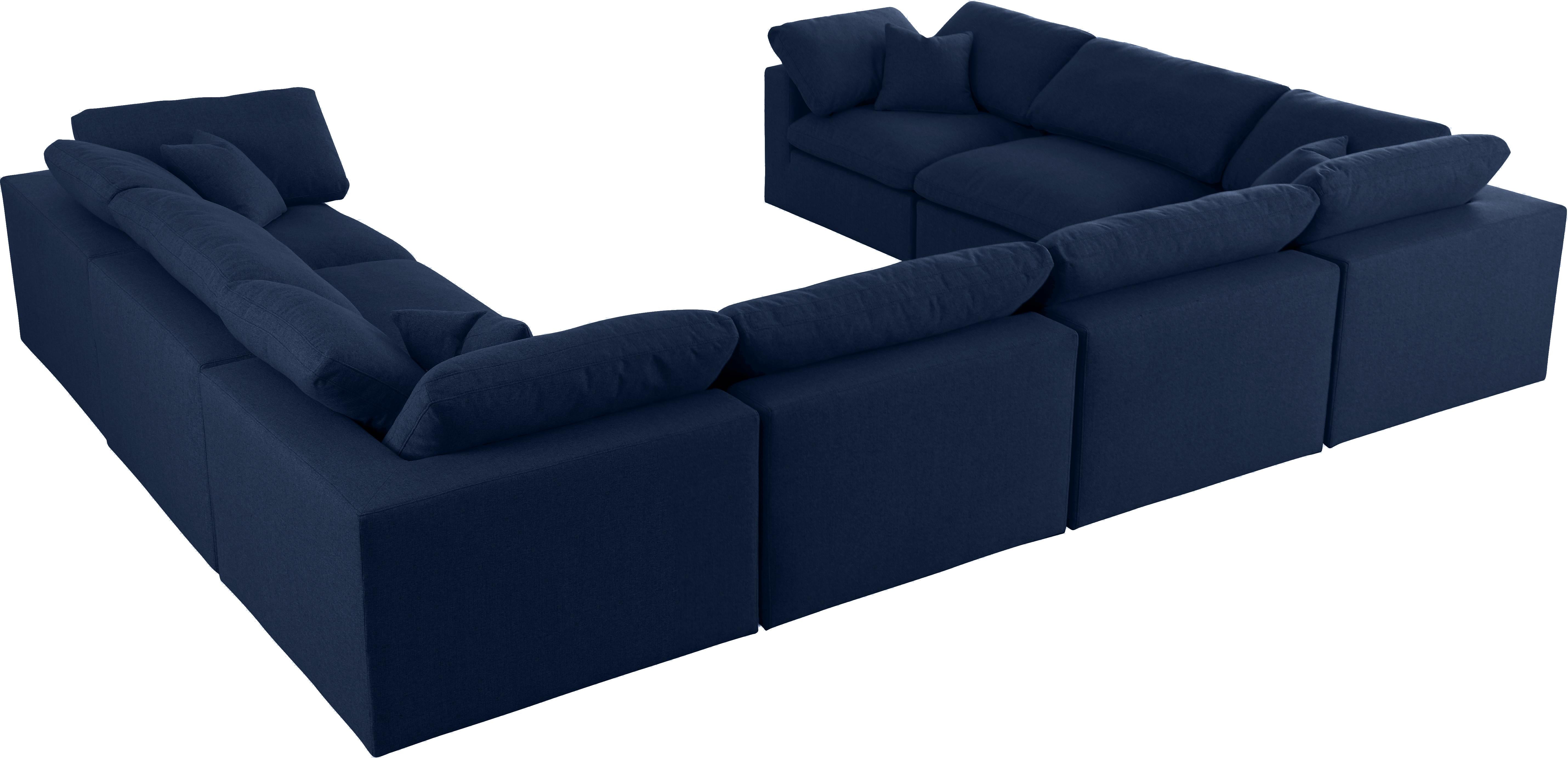 Serene Navy Linen Fabric Deluxe Cloud Modular Sectional