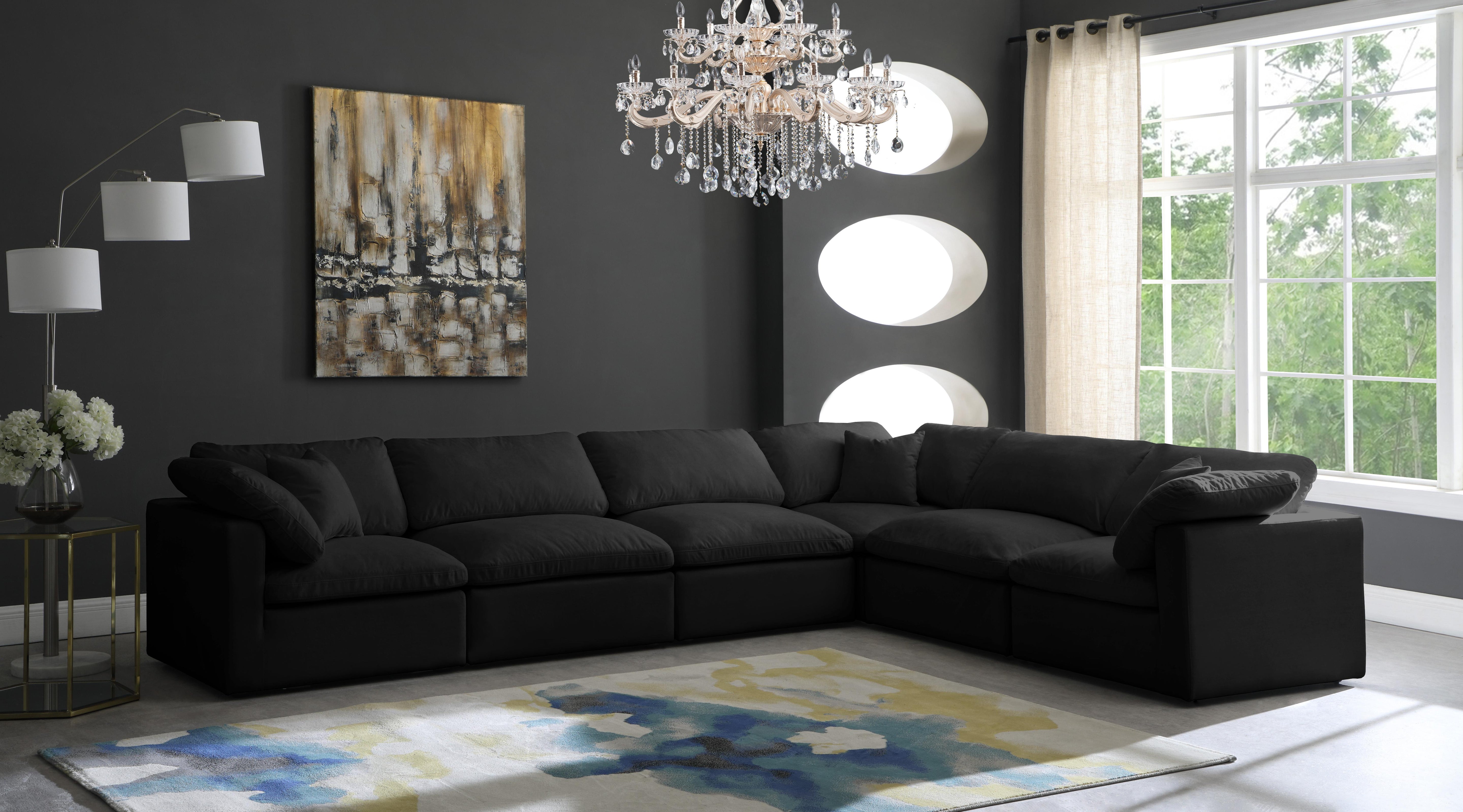 Plush Black Velvet Standard Cloud Modular Sectional