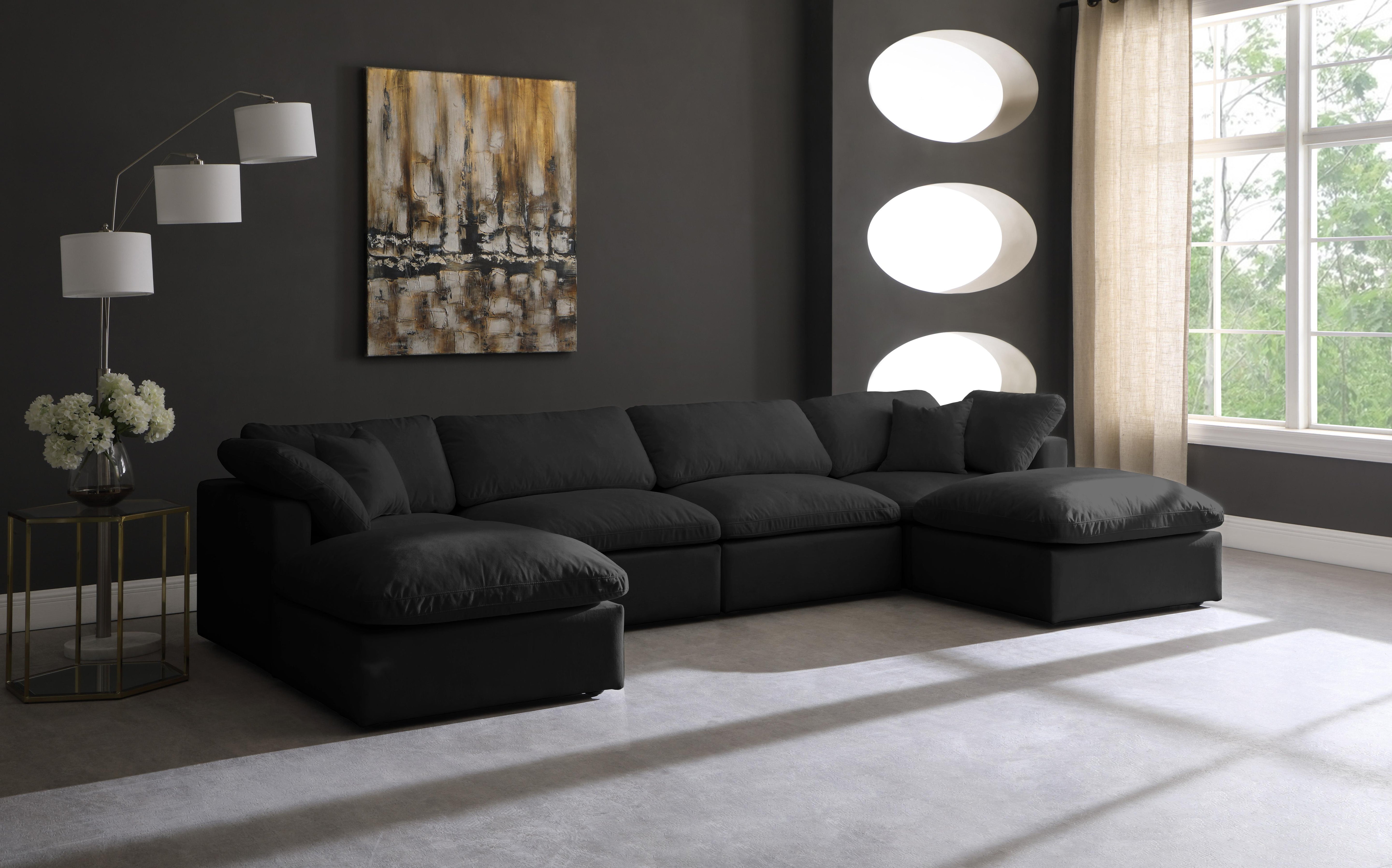 Plush Black Velvet Standard Cloud Modular Sectional