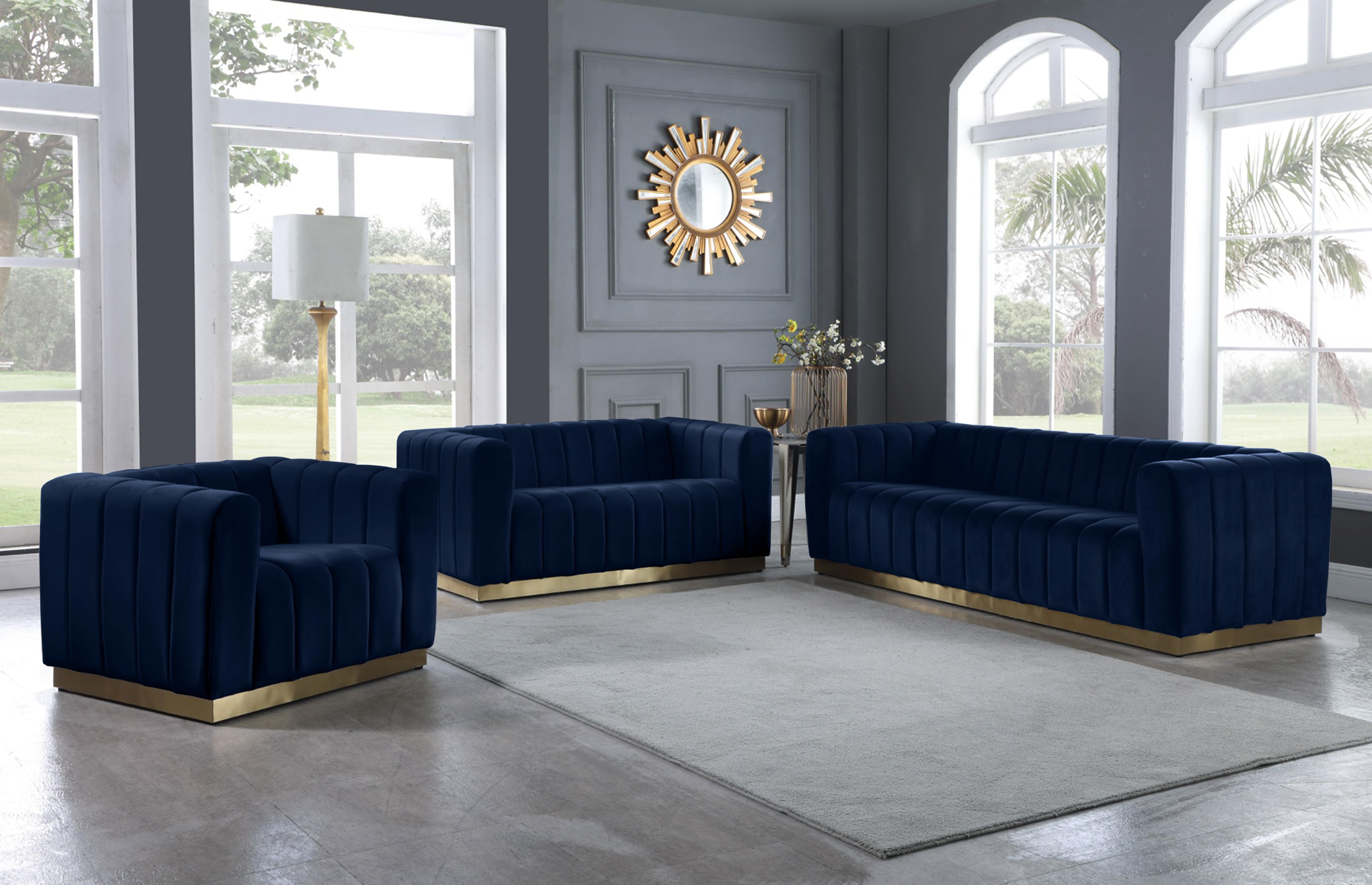 Marlon Navy Velvet Sofa