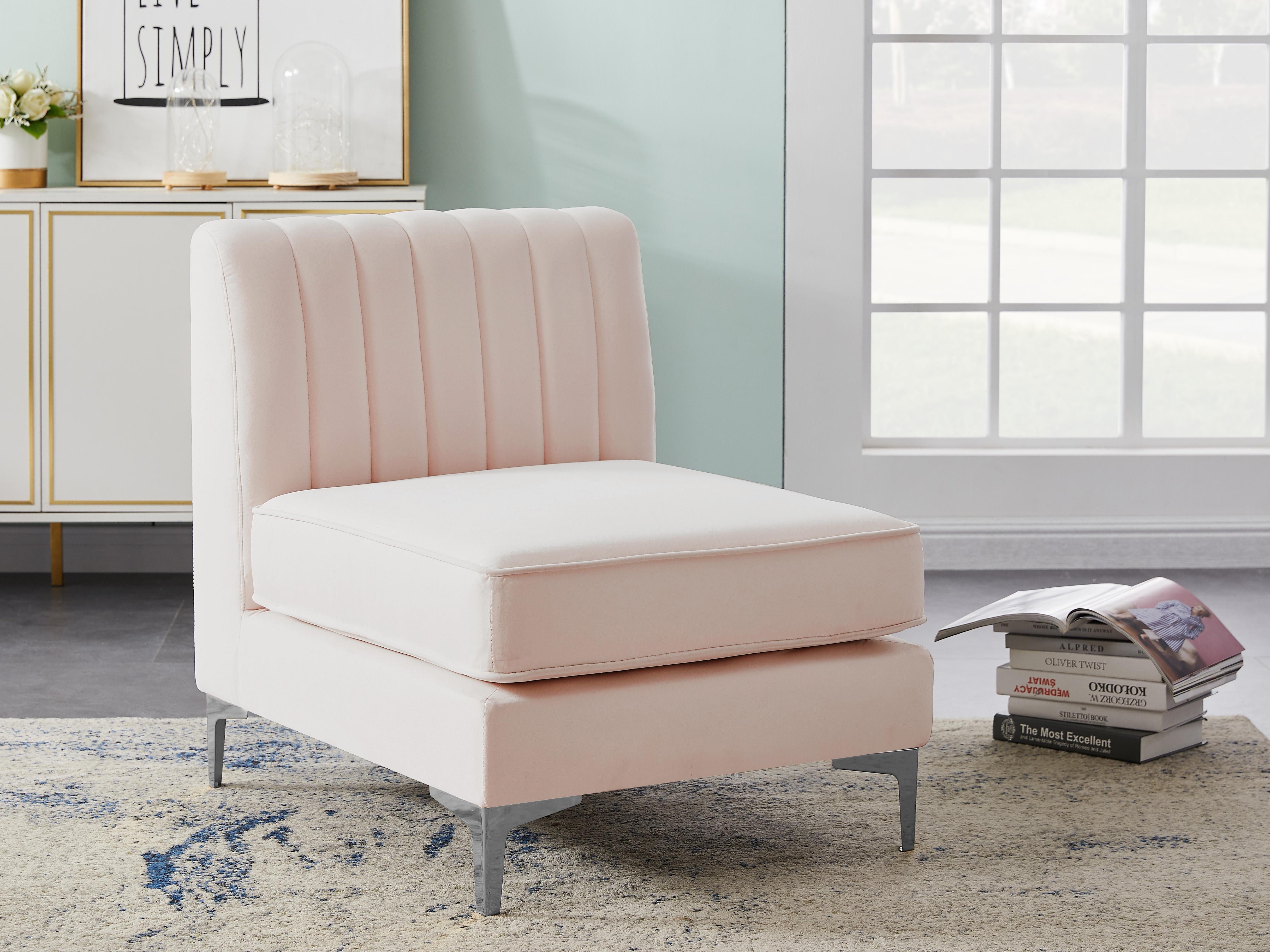 Alina Pink Velvet Armless Chair