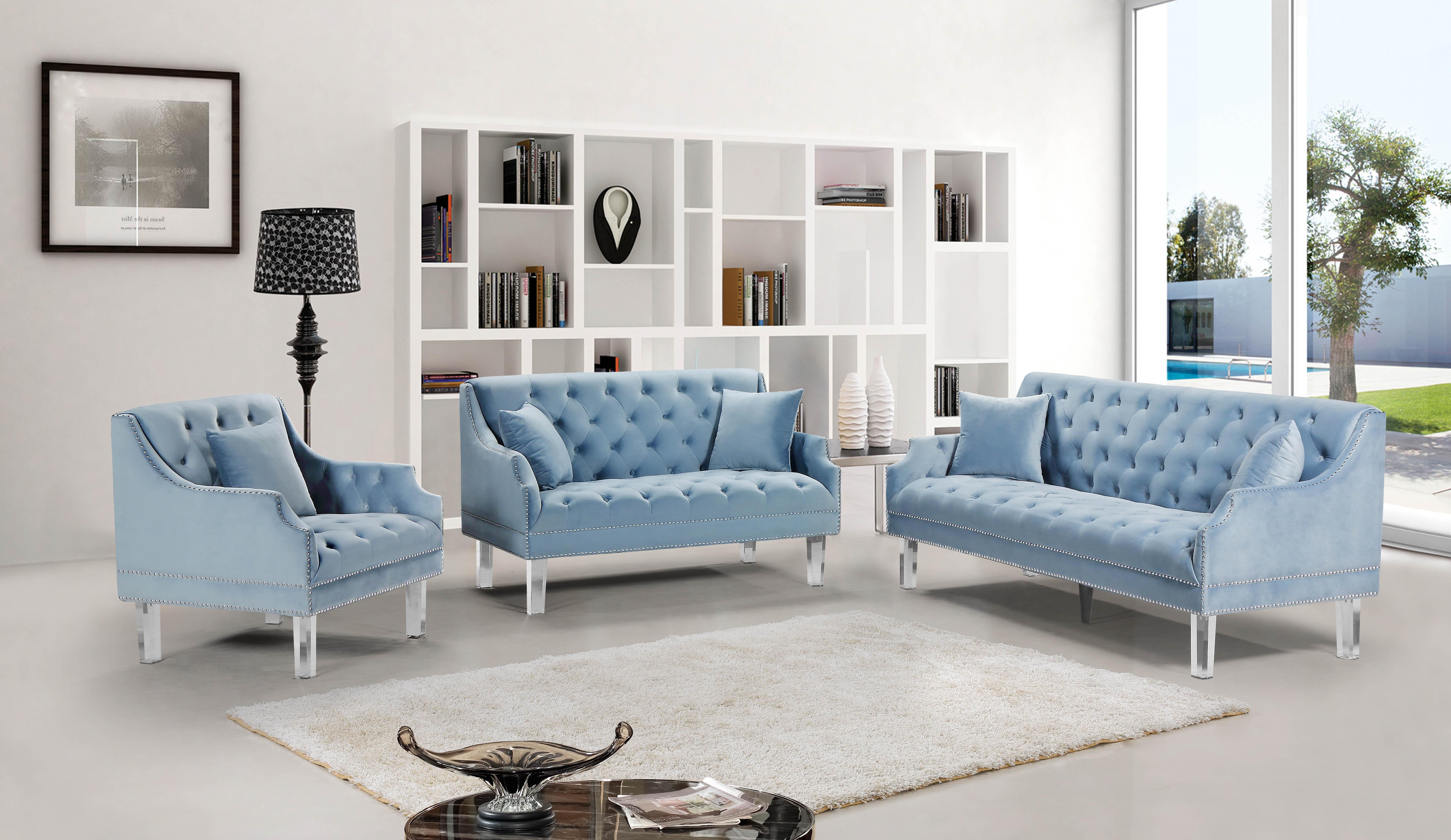 Roxy Sky Blue Velvet Sofa