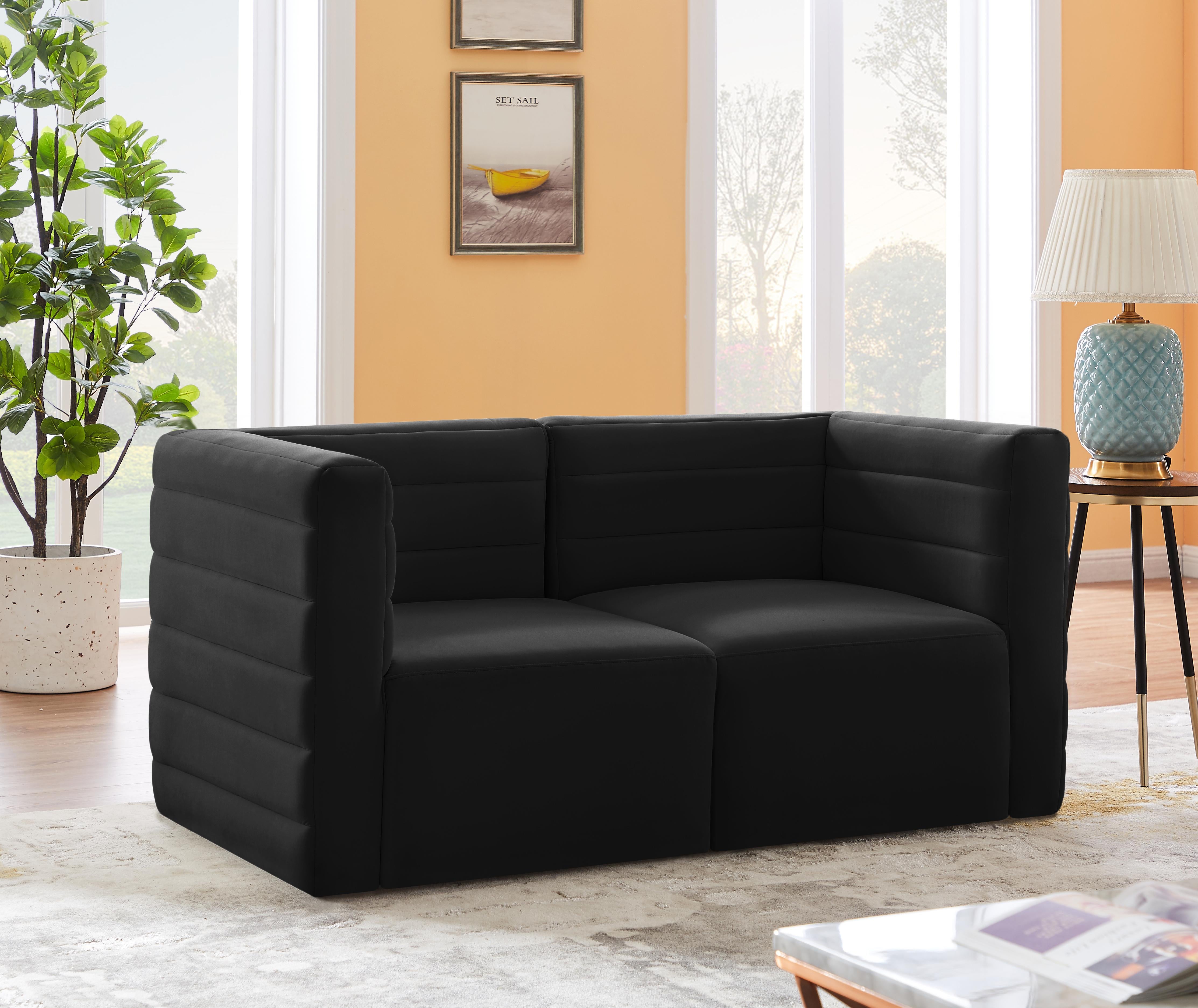 Quincy Black Velvet Modular Sofa