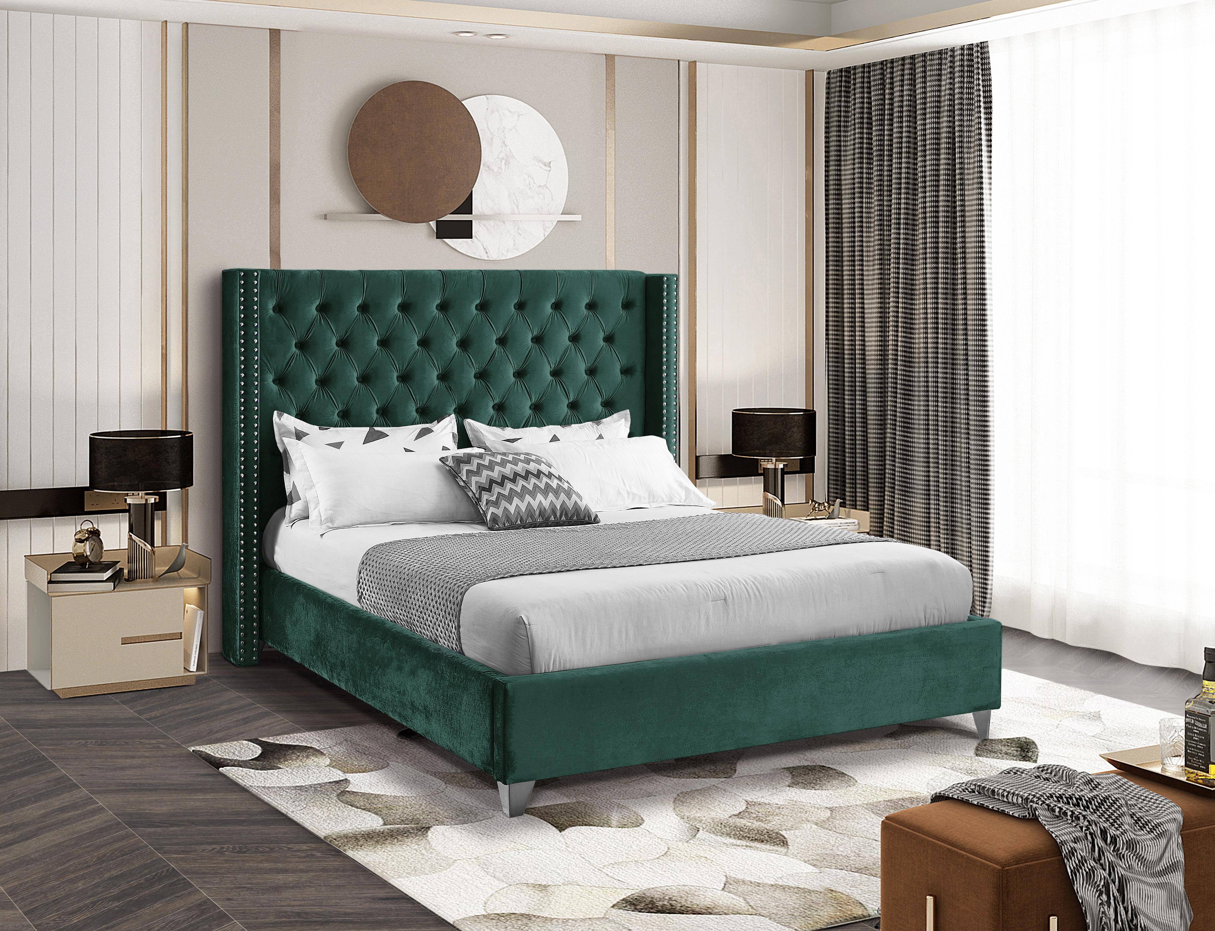 Aiden Green Velvet Queen Bed