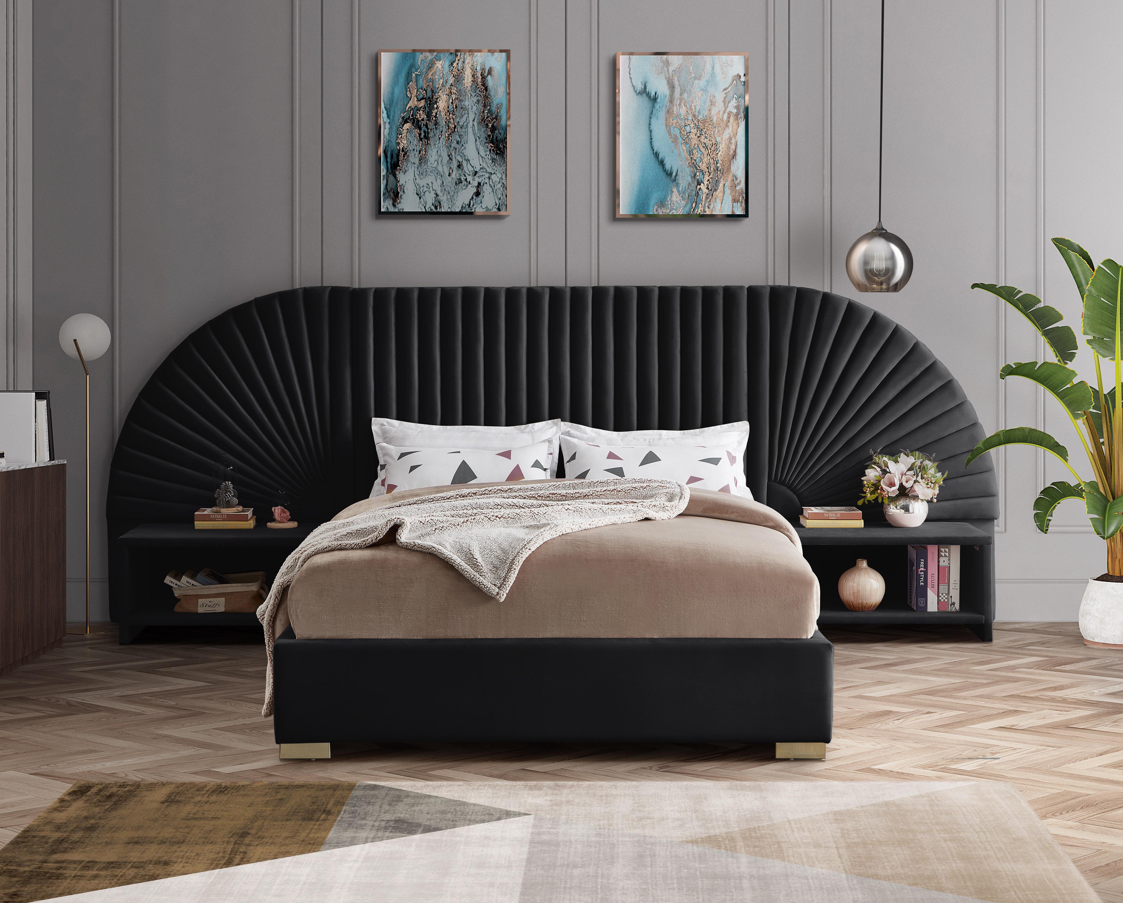 Cleo Black Velvet King Bed (3 Boxes)