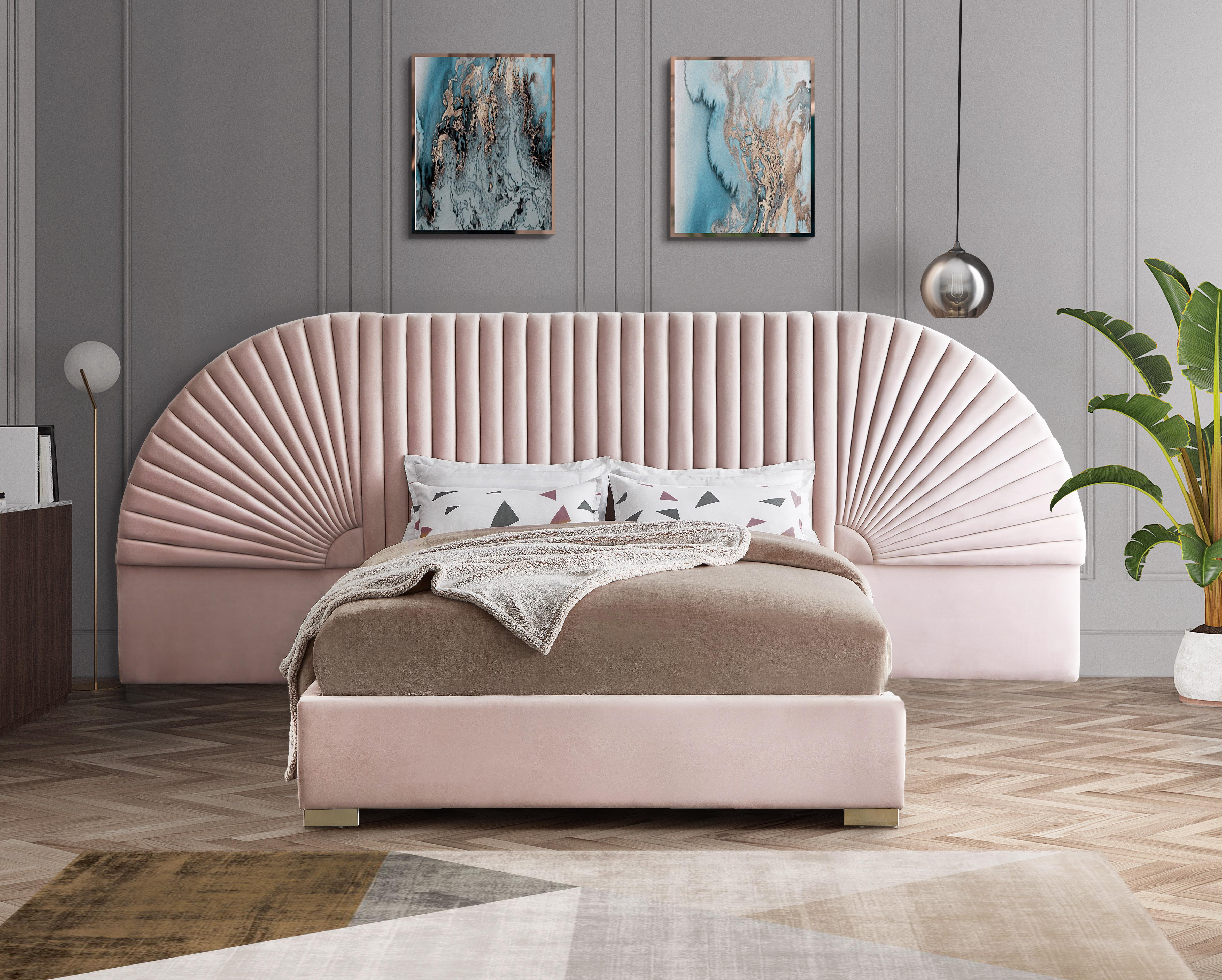 Cleo Pink Velvet Queen Bed (3 Boxes)