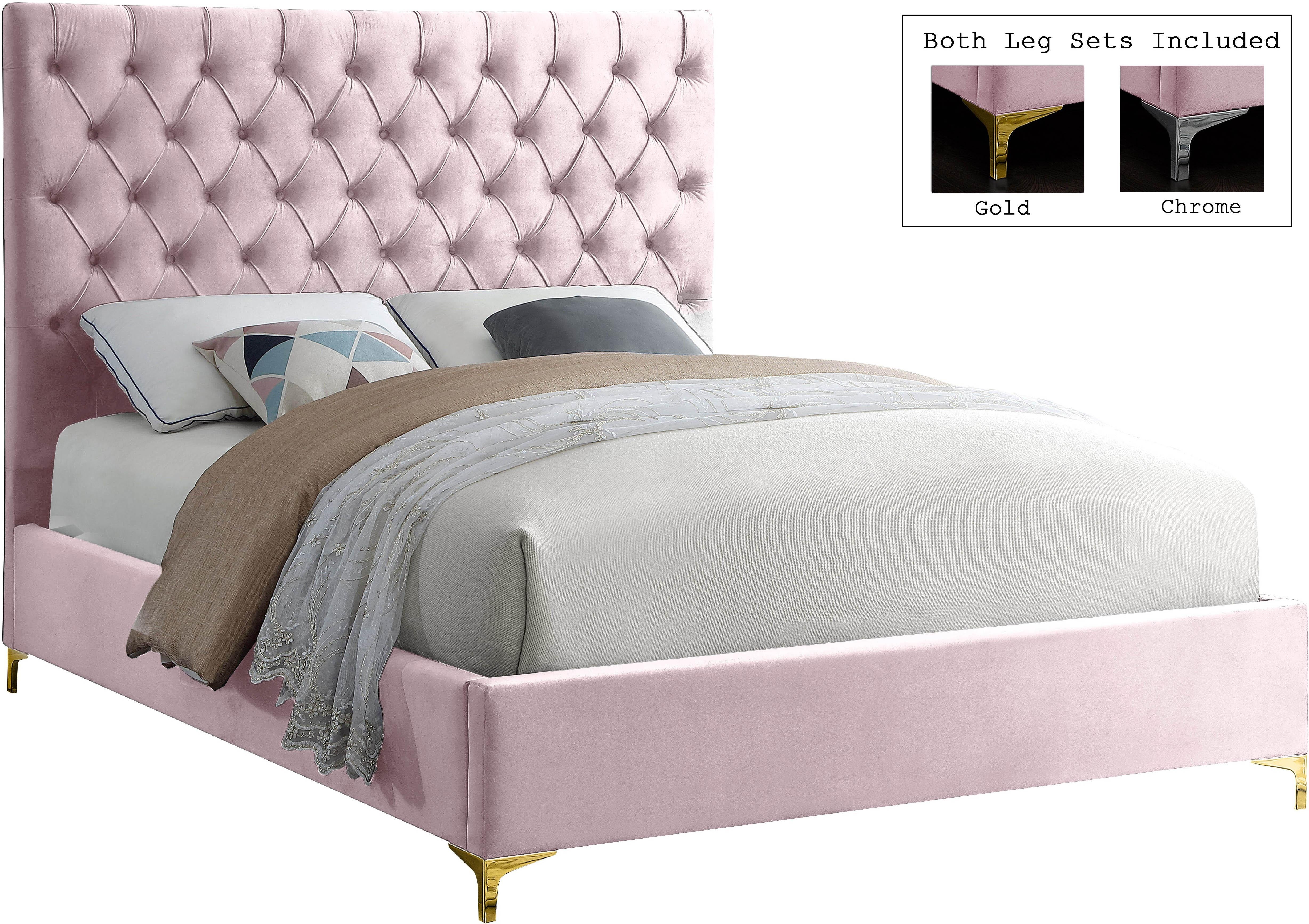 Cruz Pink Velvet Queen Bed image