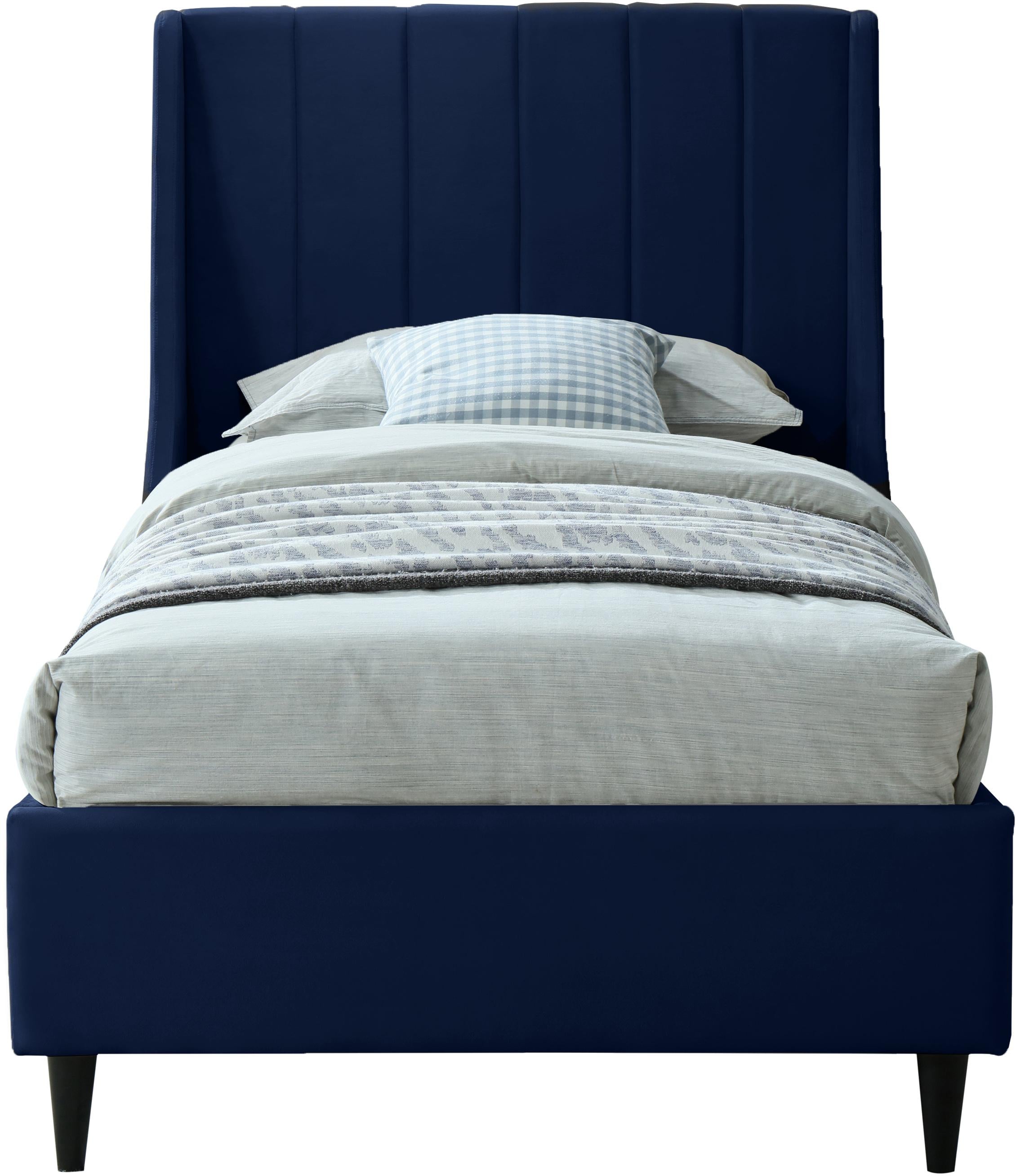 Eva Navy Velvet Twin Bed