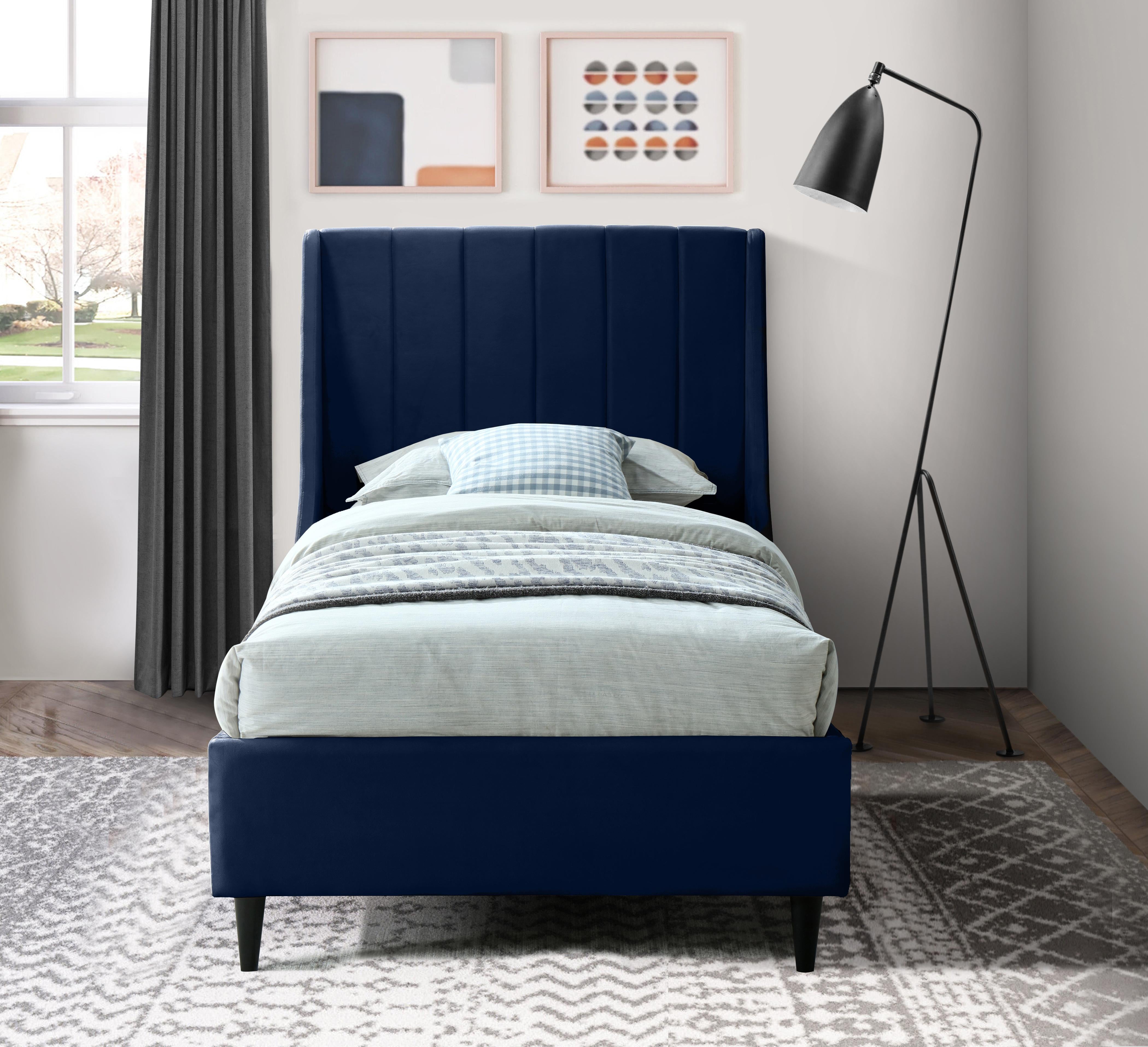 Eva Navy Velvet Twin Bed