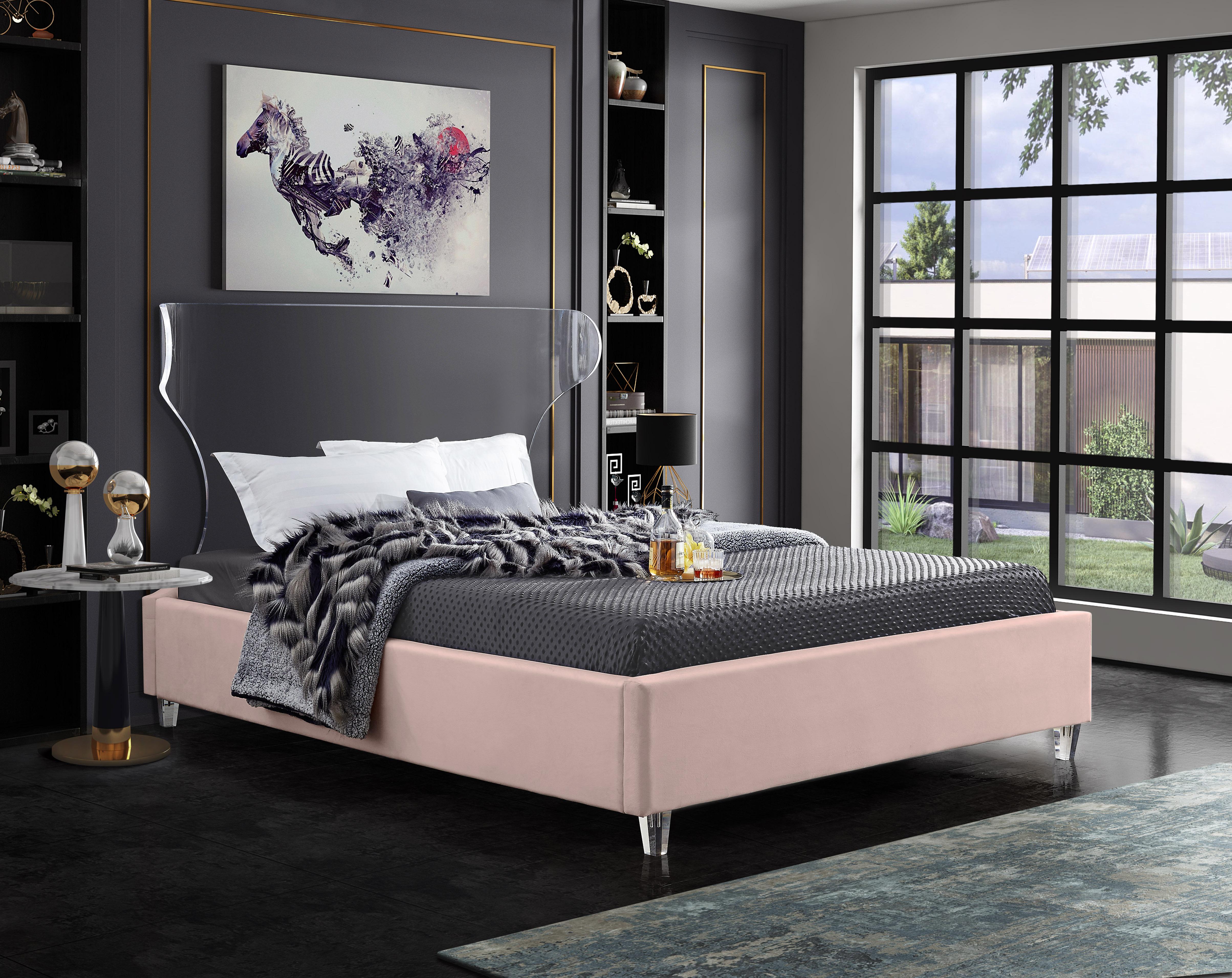 Ghost Pink Velvet King Bed