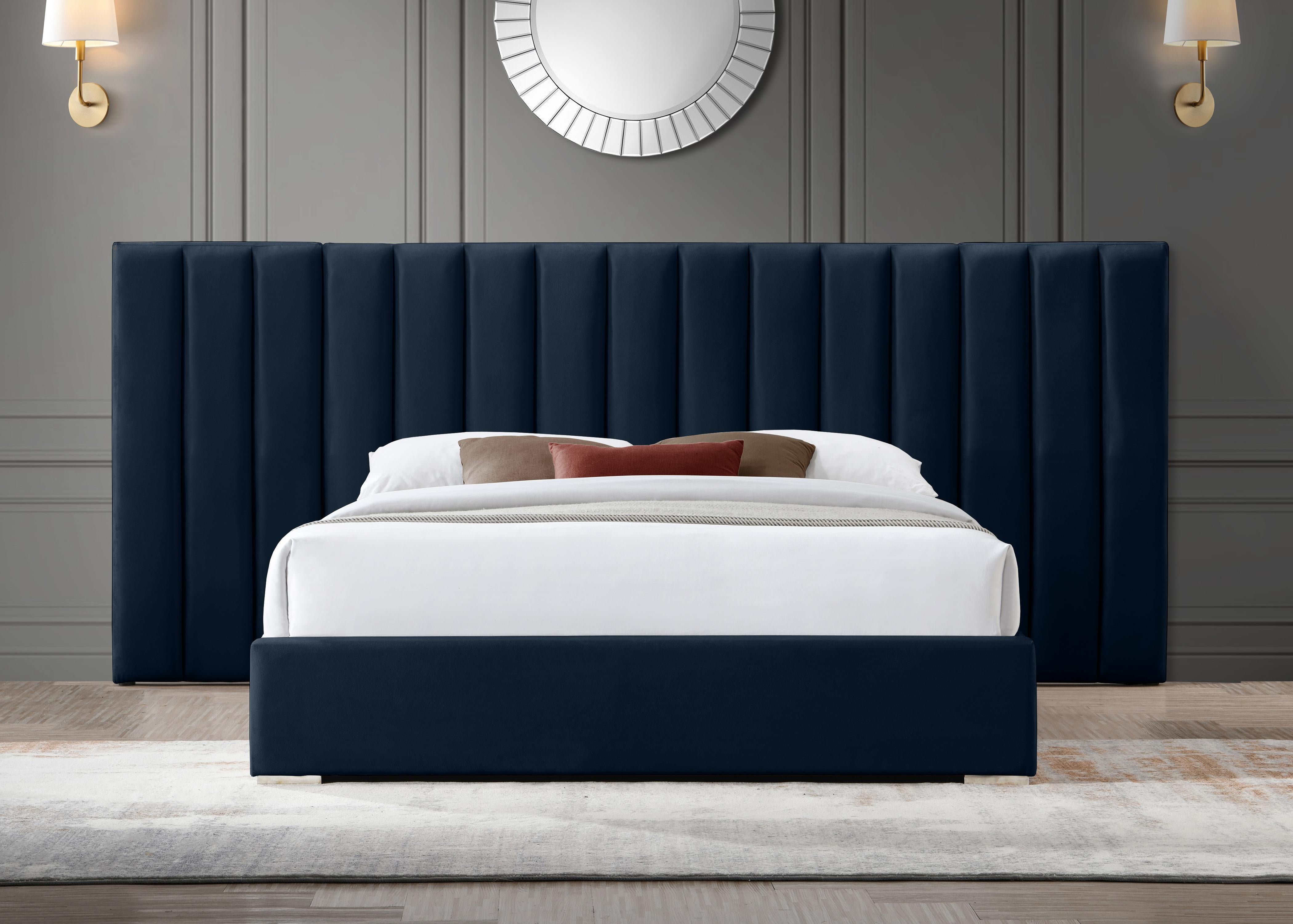 Pablo Navy Velvet Queen Bed