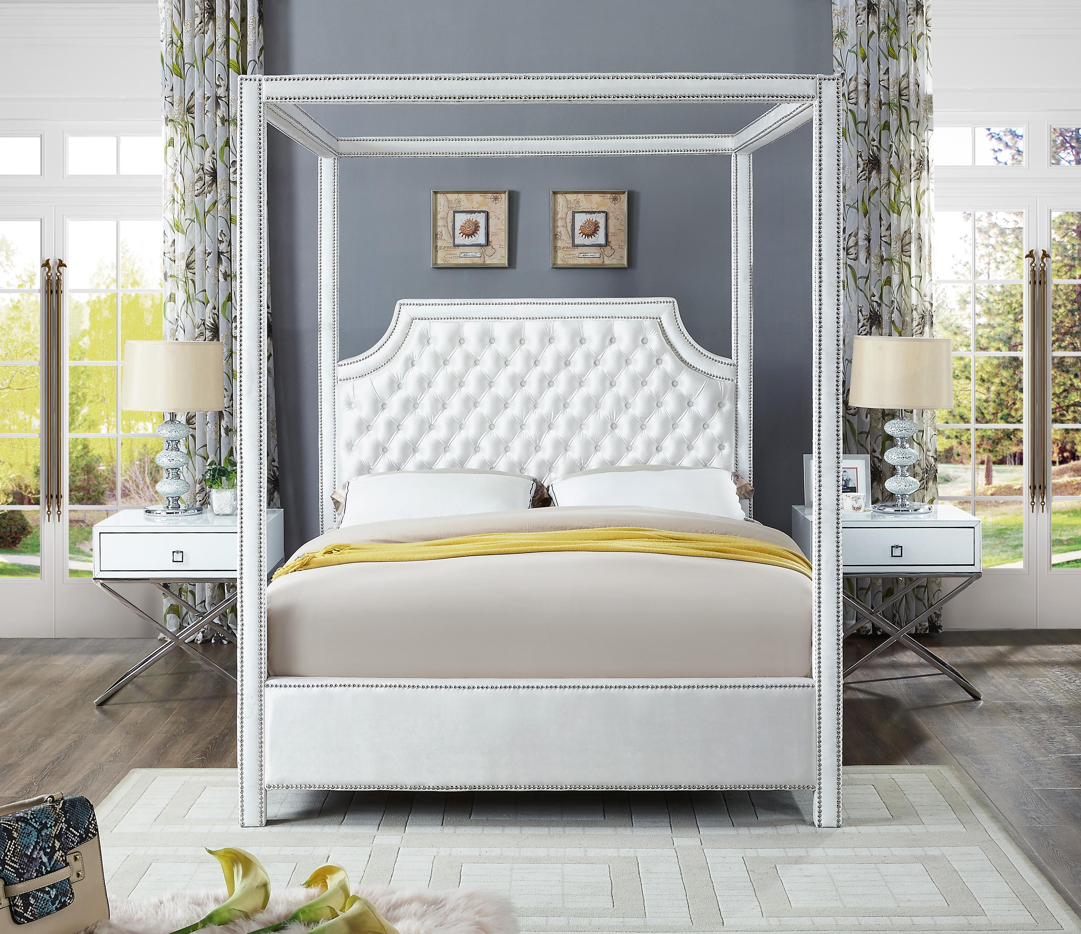 Rowan White Velvet King Bed (3 Boxes)