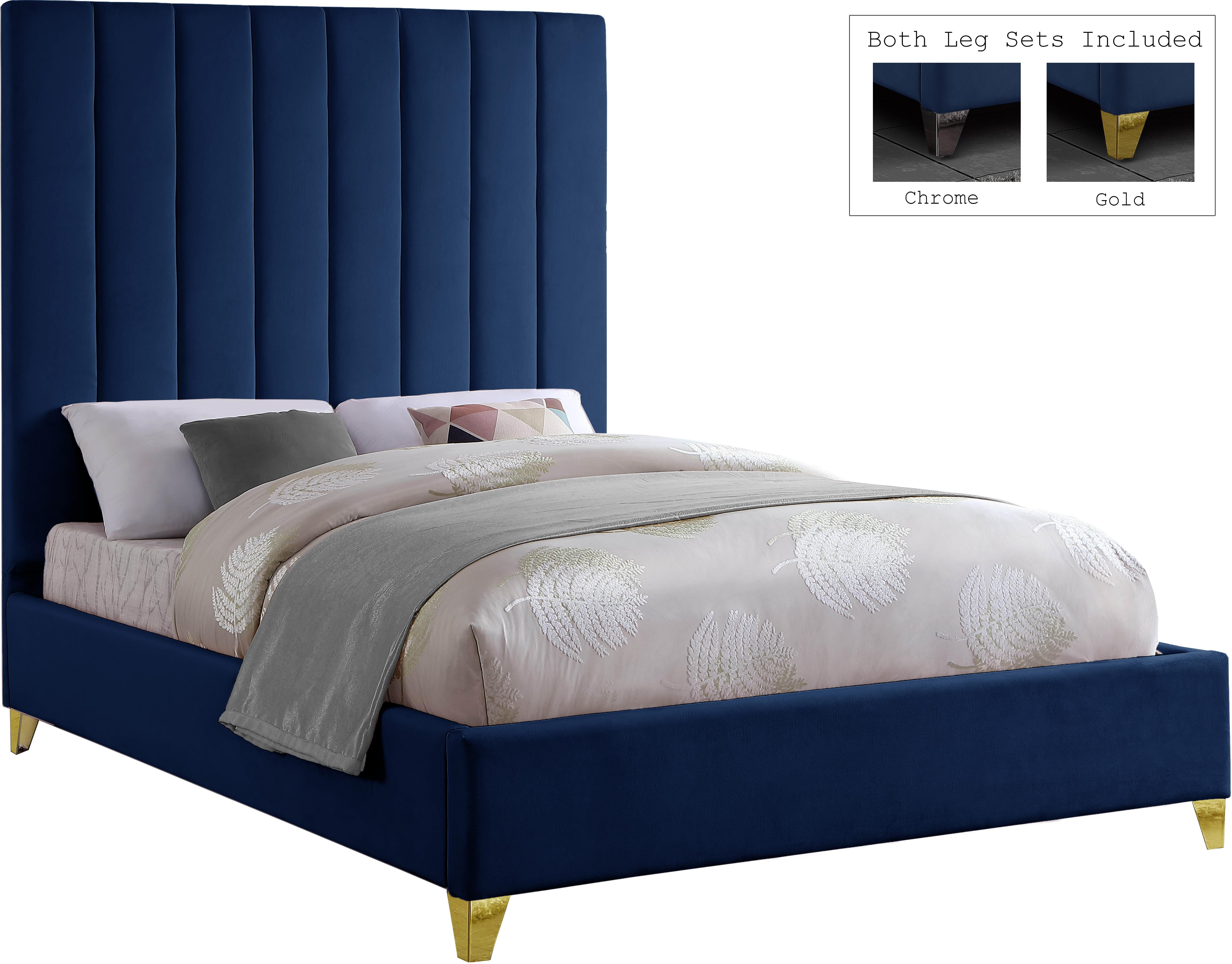 Via Navy Velvet Queen Bed image